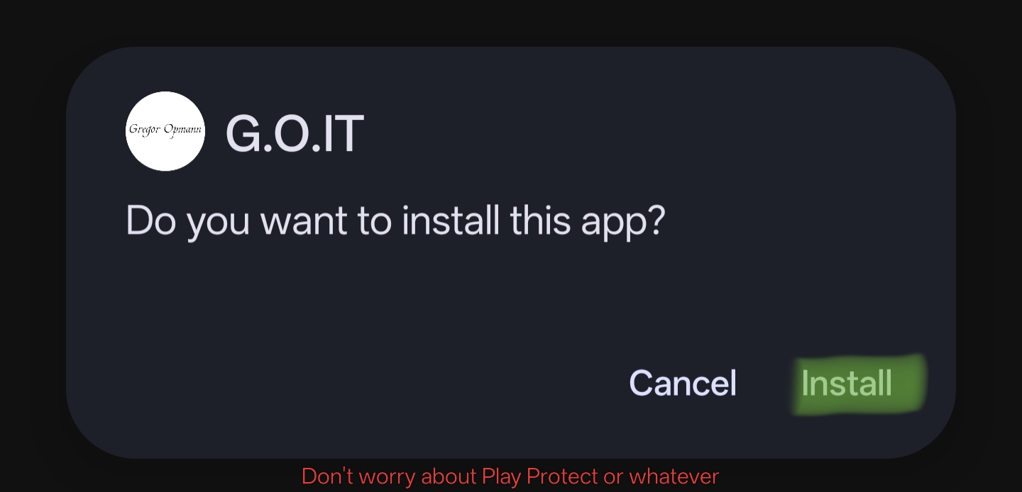 Screenshot of installation of the Android app.
